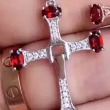 Кулон из натурального красного граната, серебро 925 пробы, кулон с натуральным драгоценным камнем, ожерелье, Трендовое, элегантное, милое, с крестом, для женщин, девушек, для вечеринки, ювелирное изделие