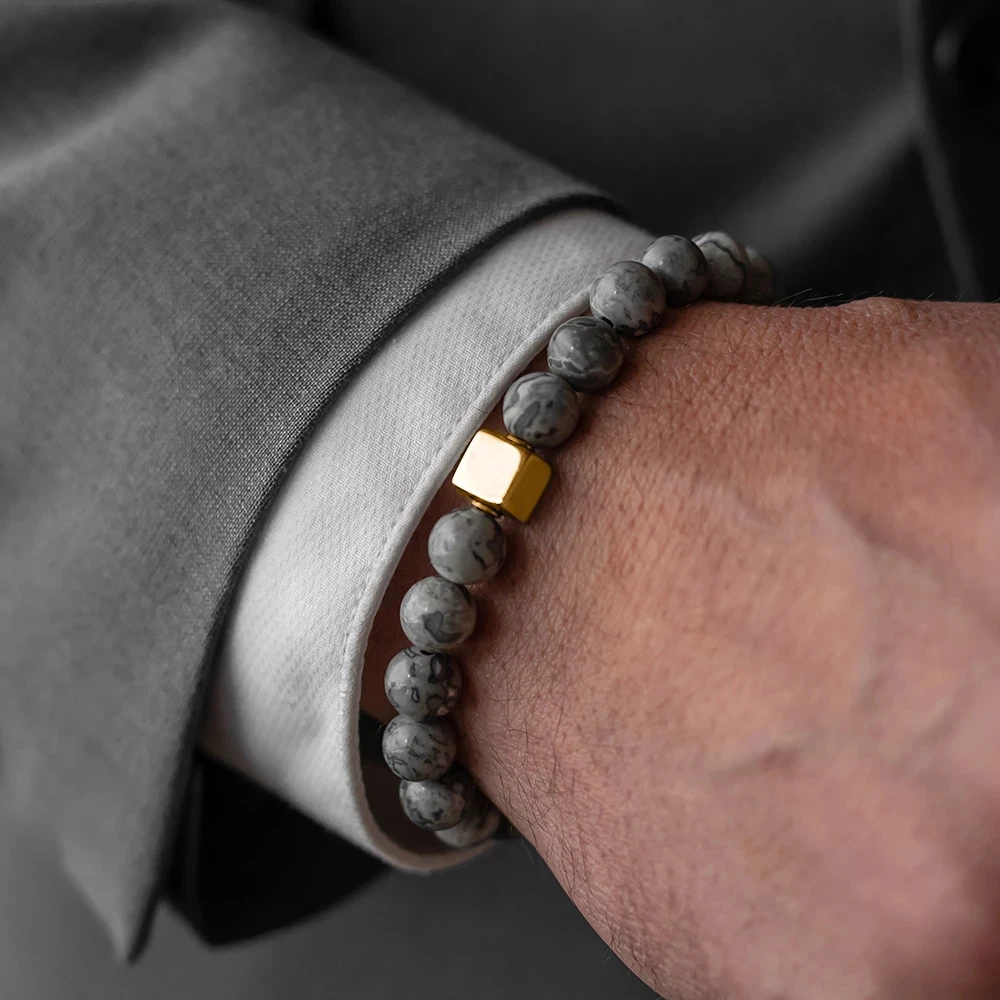Мужской браслет эфирные ювелирные изделия с подвесками модные роскошные золотые и серебряные кубики 8 мм тигровый глаз камень бусины браслеты ручной работы мужской homme