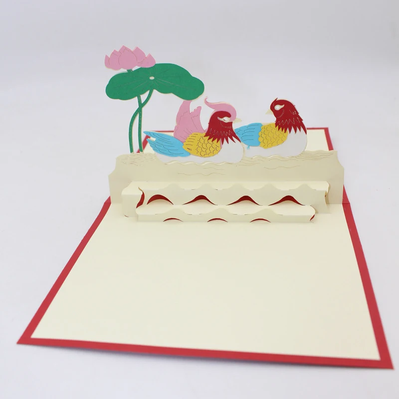  3D Handmade Chinese Mandarin Ducks Playing In The Water Paper Invitation Greeting Cards Wedding Pos - 32915078789