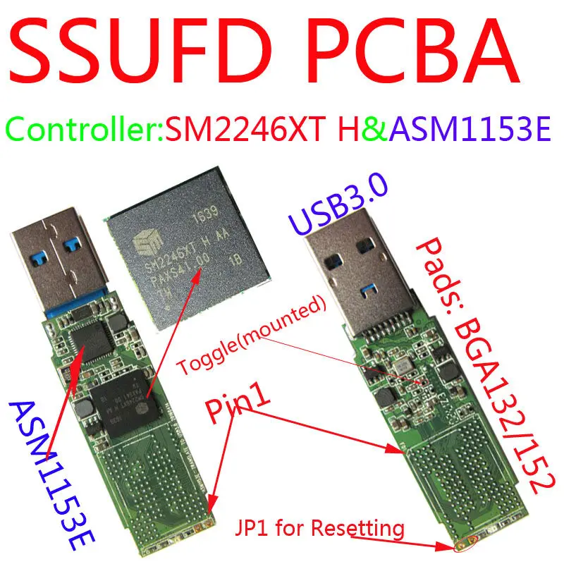 SM2246XT UFD USB3.0 PCBA, Solid State UDISK PCB kits, BGA132/152/136