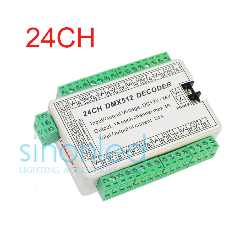

24CH 24 channel Easy DMX Dmx512 Decoder,Controller,Drive,DC12V-24V 8 groups RGB output for LED strip light,RGB dump node,module