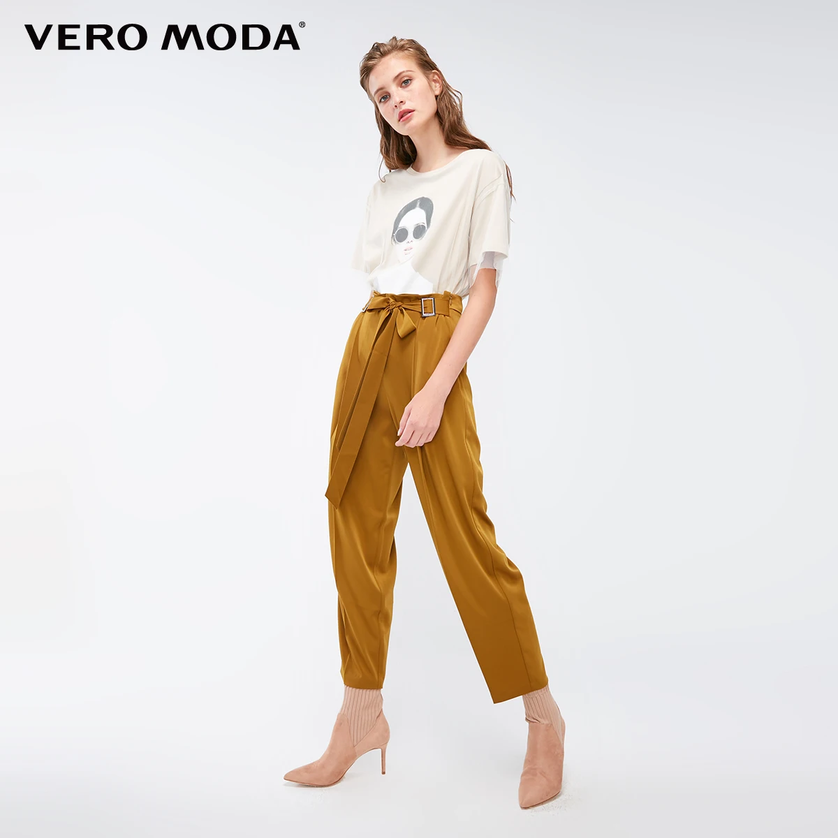 Vero Moda женские осенние свободные повседневные укороченные брюки с завязками | 318350506 - Цвет: UTILITY GREEN