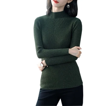

High Quality Women Wool Pullovers Sweater Half Turtleneck Knitted Long Sleeve Slim Warm Cashmere Jummper Sweaters Tops YP2079