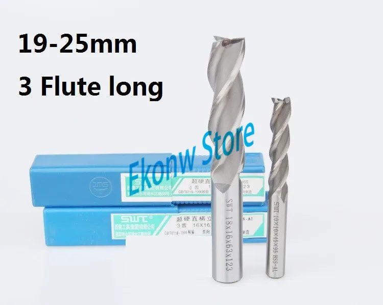 

1pc 19mm 20mm 22mm 25mm Extended lengthening Long three Three 3 Flute HSS End Mill Cutter CNC Bit Milling Cutter Extra Long