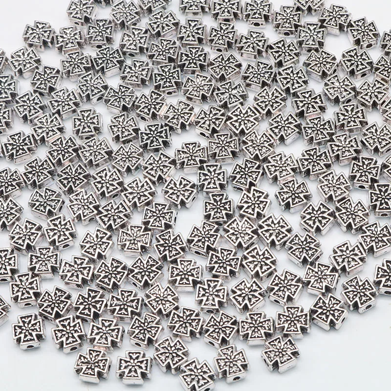 

8MM 50pcs Tibetan Silver Beads plated Cross Beads Jewelry Findings Components Cross Spacer Beads Handmade Cuentas Fit For charm