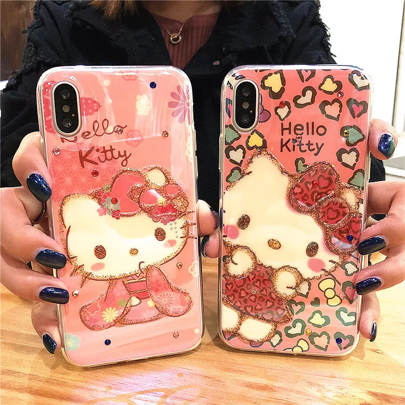 

Luxury glitter cat Hello Kitty kawaii case silicone phone cover for iphone 7 7Plus XS MAX XR 6 6s 8Plus cartoon girl cases coque