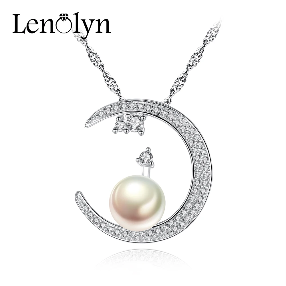 

Lenolyn Fashion Brand Genuine 925 Sterling Silver Crescent Moon Shimmering Zircon Pendant Necklaces for Women Fine Jewelry Gift