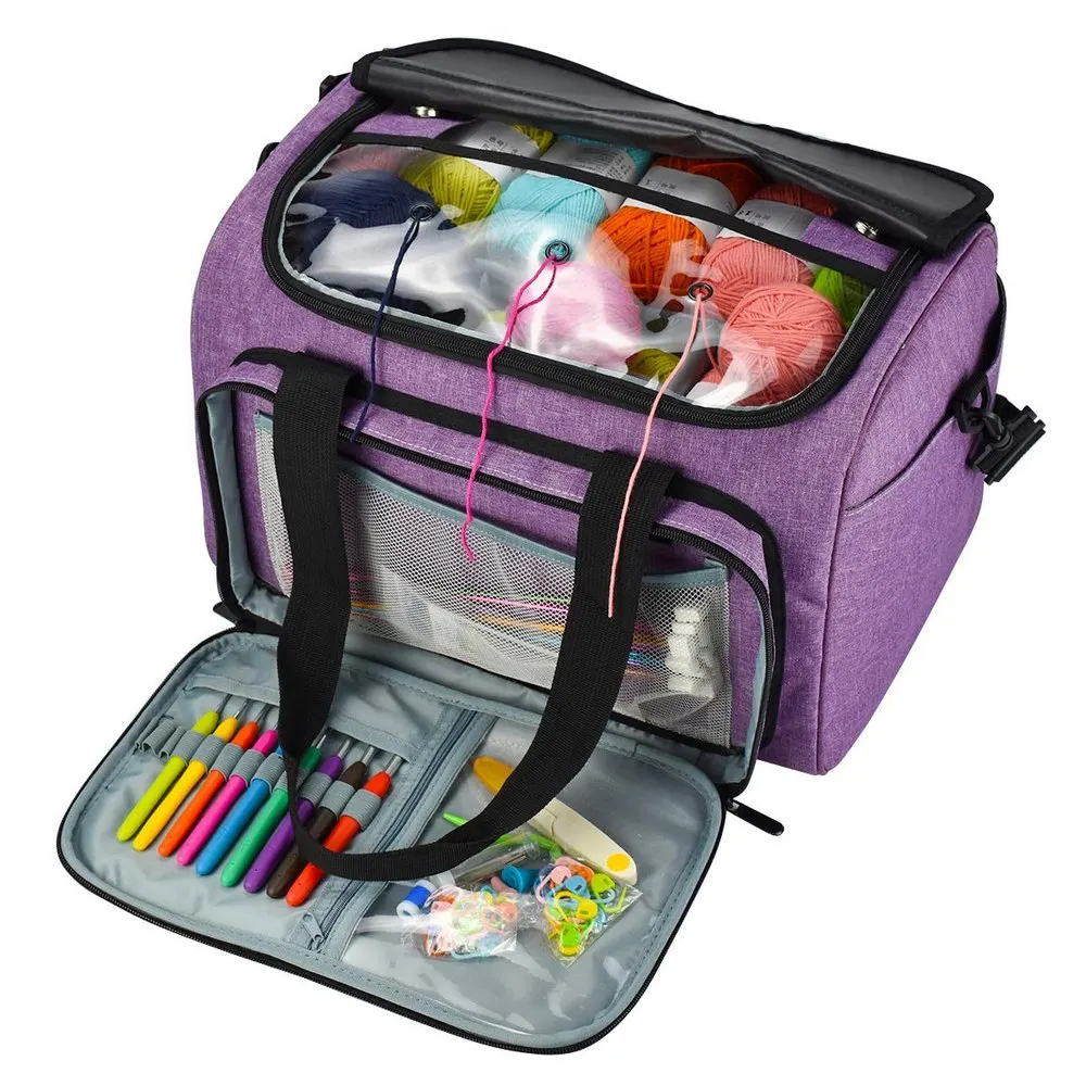 

Knitting Bag Yarn Tote Organizer with Inner Divider for Wool Crochet Hooks Knitting Needles Sewing Set DIY Storage Bag