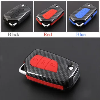

ABS Carbon Fiber Shell+Silicone Cover Remote Key Holder Fob Case&KeyChain For Toyota Series