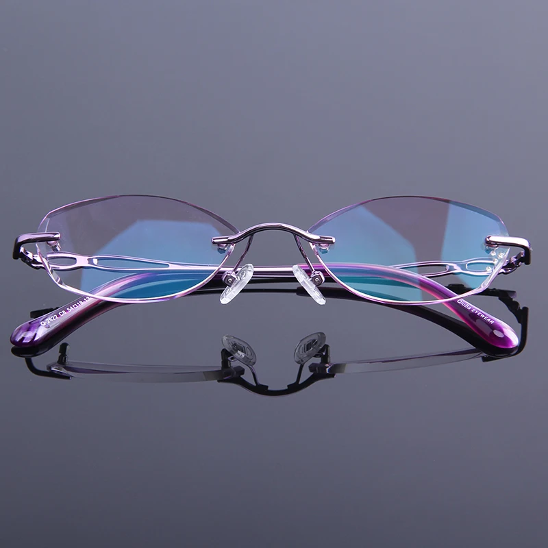 Weibliche Lesebrille Metall Widerstand Tragen Diamant Frauen Optik Beschichtung reflektierende Randlose Brillen Anti Schneiden tEz461wq