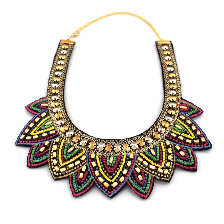 Classical Handmade Collar Necklace Women Dress Accessories Multicolor Beads Sequin Surface Charming Statement Jewelry