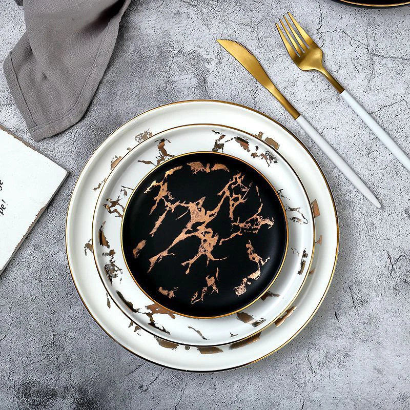 6 дюймов 8 дюймов 10 дюймов Нордический ветер Керамика Золотой Мраморный тарелка стейк тарелка блюда