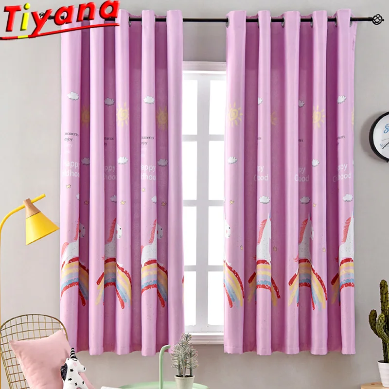 

1PCS 100*200CM Pink/Blue Curtains for Boy's Girl's Room Unicorn Rainbow Printed for Kid's Room Child Blackout Curtains PC006#20