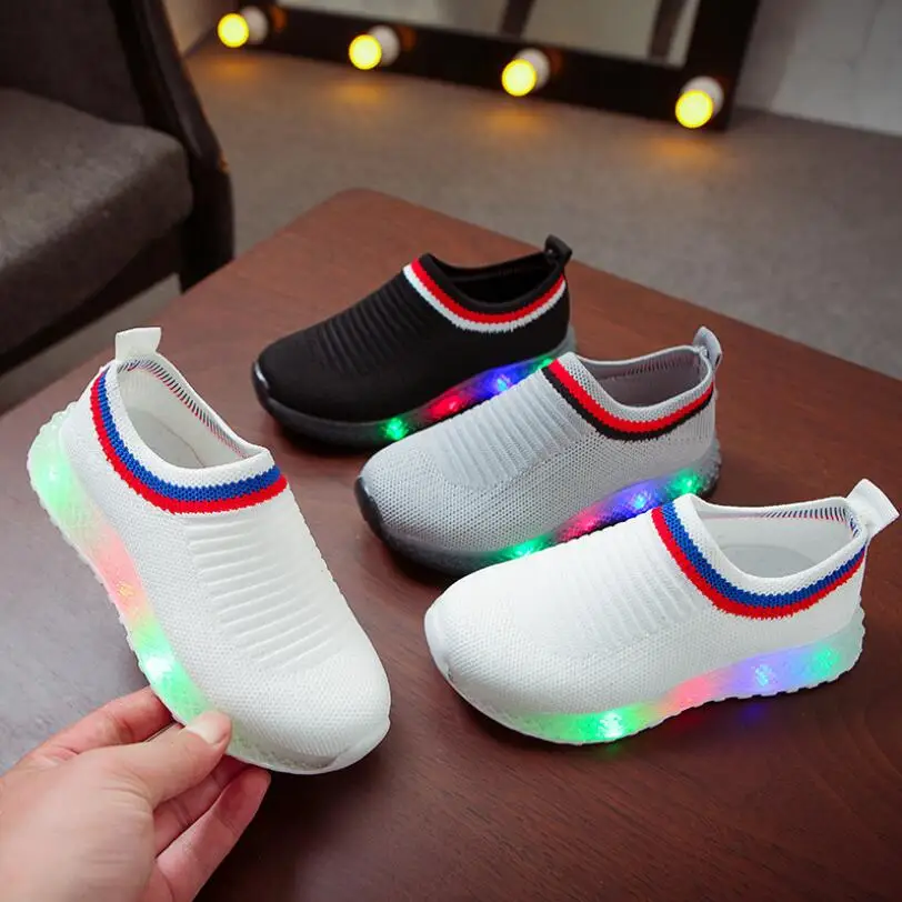 

Fashion high quality LED lighting kids shoes soft slip on excellent 5 stars children sneakers cool girls boys shoes tennis