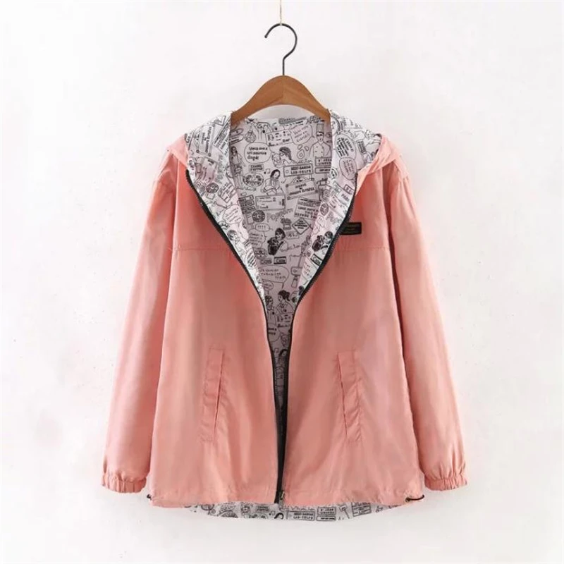 astounding  MERRY PRETTY Autumn Women Two Side Wear Jackets Pocket Zipper Hooded Coats Fashion Girl Cartoon Pri