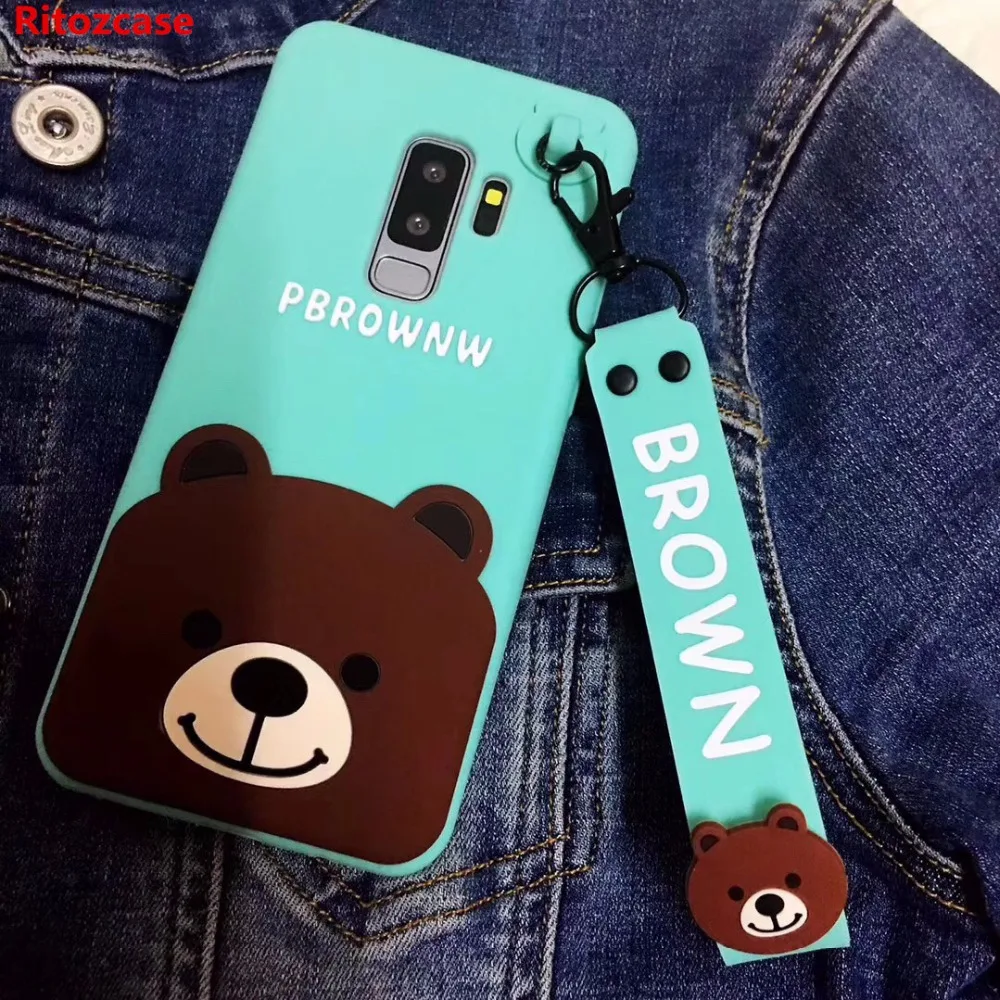 

For samsung galaxy s8 plus s9 plus case cover new cute 3d cartoon bear with strap soft silicone anti-knock protective shell