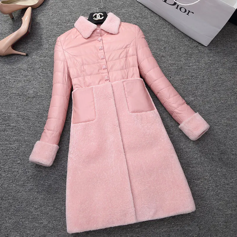 

Fur and leather jacket, winter 2018, new leather, down coat, long leather sheepskin, lamb fur.