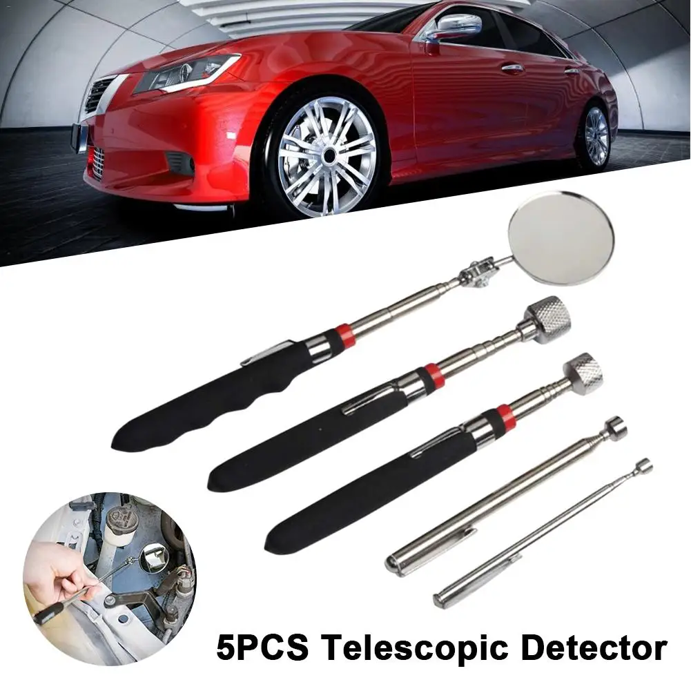 

5PCS Magnetic 360 Swivel Inspection Mirror Telescopic Detector Pick-up Tool Telescopic Grabber LED Light Extra Viewing Pickup