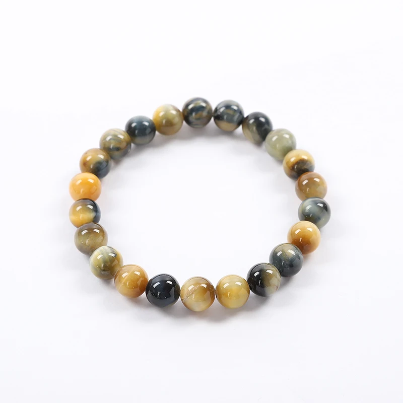 Hoge Kwaliteit Blauw Geel Rose Red Golden Green Tiger Eye Buddha Armbanden Natuursteen Ronde Kralen Elasticiteit Touw Mannen Vrouwen