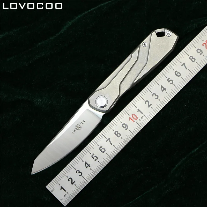 Pаспродажа LOVOCOO Два солнца TS07 Флиппер мяч brearing складной нож D2 лезвие titanium лагерь Охота карманные ножи Открытый выживания EDC инструменты
