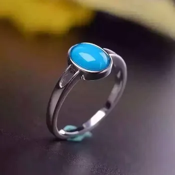 

100% fidelity Natural turquoise Ring s925 sterling silver Natural 7*9mm blue gemstone ring simple fine Jewelry for women party