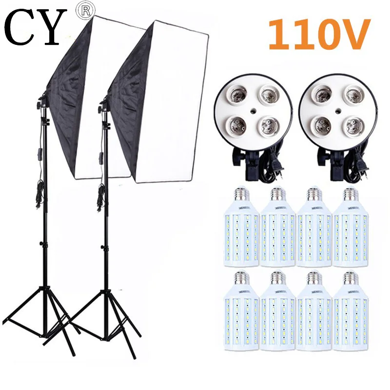 

8PCS E27 20W LED Bulbs Photography Lighting Kit Photo Equipment 110v 2PCS Softbox Lightbox+Light Stand For Photo Studio Diffuser