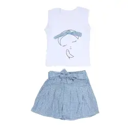 Сладкий Летняя Одежда для девочек без рукавов белый жилет топы + клетчатая юбка-брюки юбка одежда для детей для От 1 до 6 лет
