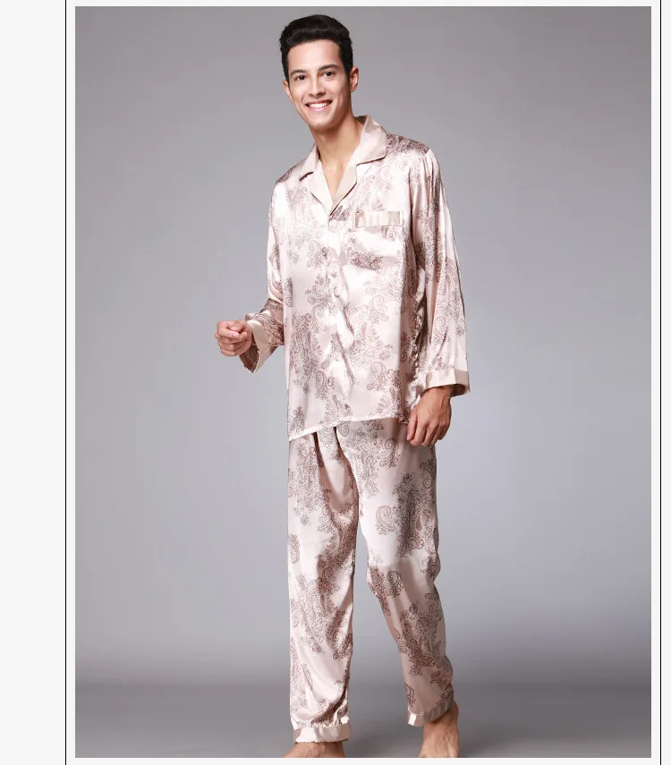 Mens Silk Satin Pajamas Pyjamas Set Sleepwear Set Loungewear  L XL XXL Fits All Seasons