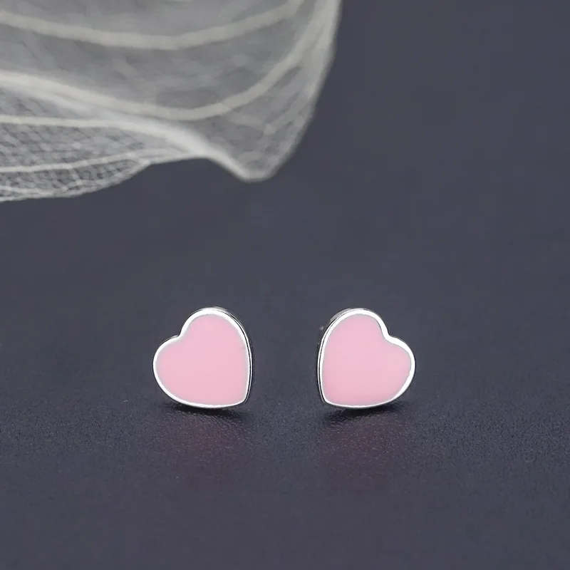 

2019 Korean Fashion Pink Heart Stud Earrings For Women Cute Geometric Earrings Wedding Party Vintage Gifts Bohemian Bijoux