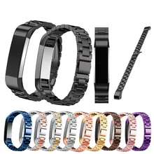 Alta calidad correa de acero inoxidable de tres enlaces classic hebilla de metal correa de reloj pulsera para fitbit alta hr smart watch