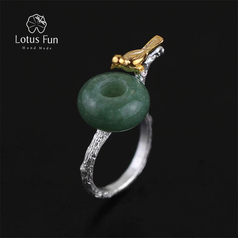 

Lotus Fun Real 925 Sterling Silver Natural Stone Creative Handmade Designer Fine Jewelry Cute Retray Bird Rings for Women Bijoux