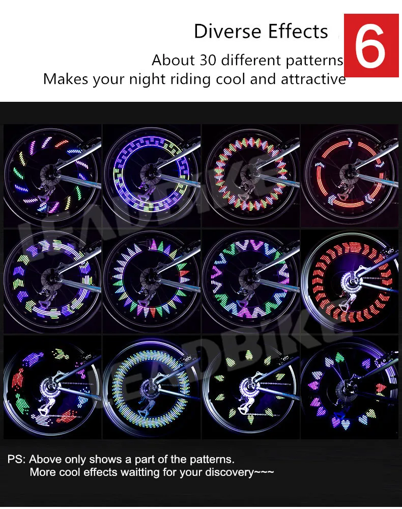 Top Leadbike Bicycle Spoke Light 30 Patterns Colorful Safety Wheel Light Lamp Movement and Light Sensor Night Riding Accessories 9 Top Leadbike Bicycle Spoke Light 30 Patterns Colorful Safety Wheel Light Lamp Movement and Light Sensor Night Riding Accessories 9