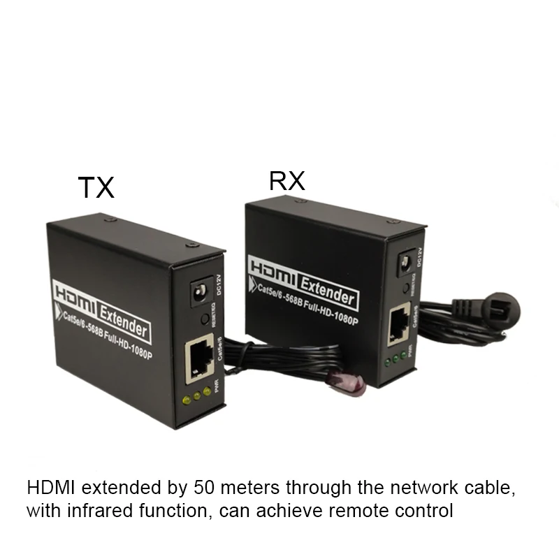 

1080P 50m HDMI Extender splitter Transmitter Receiver TX/RX Extender over Cat5e/Cat6 UTP Cable RJ45 LAN Ethernet with IR