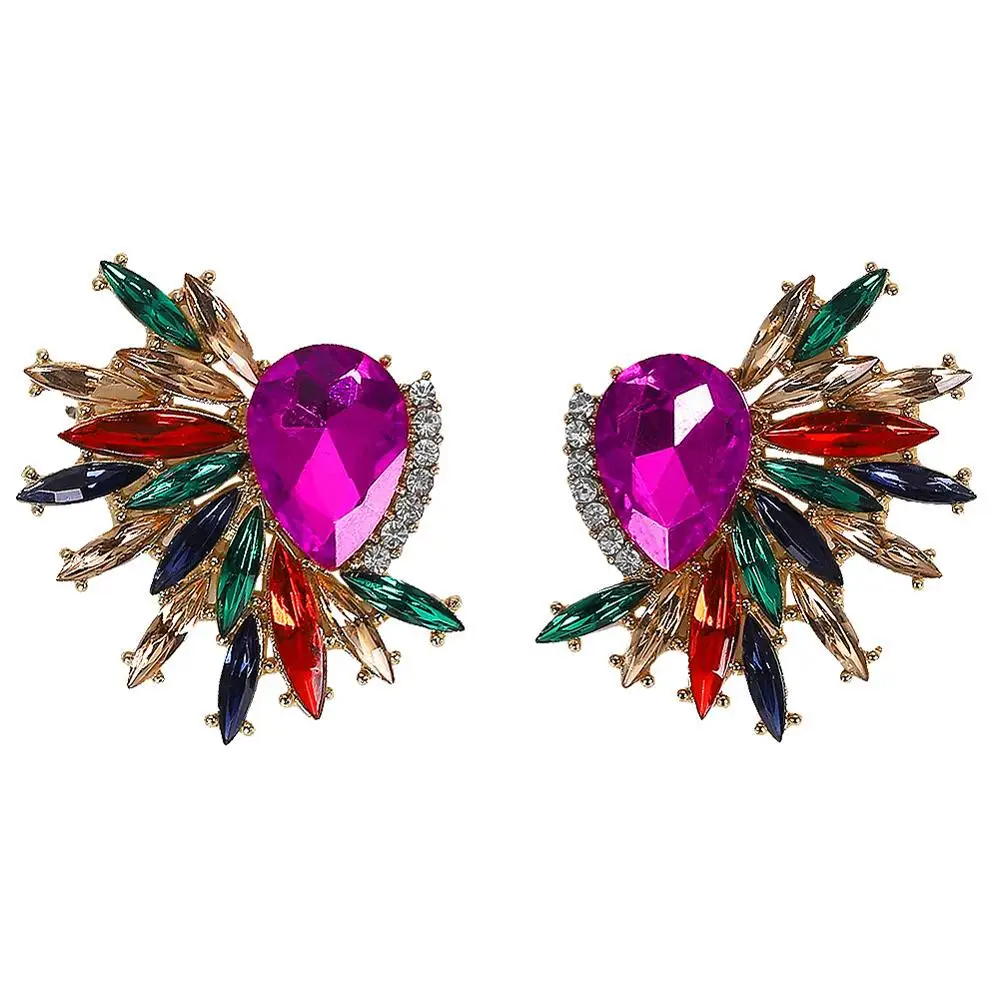 Rose Purple 4 Best lady New Colorful Glass Stud Earrings for Women Wedding Statement Jewelry Wholesale Bohemian Party Gifts Flowers Earring - Окраска металла: Rose Purple 4