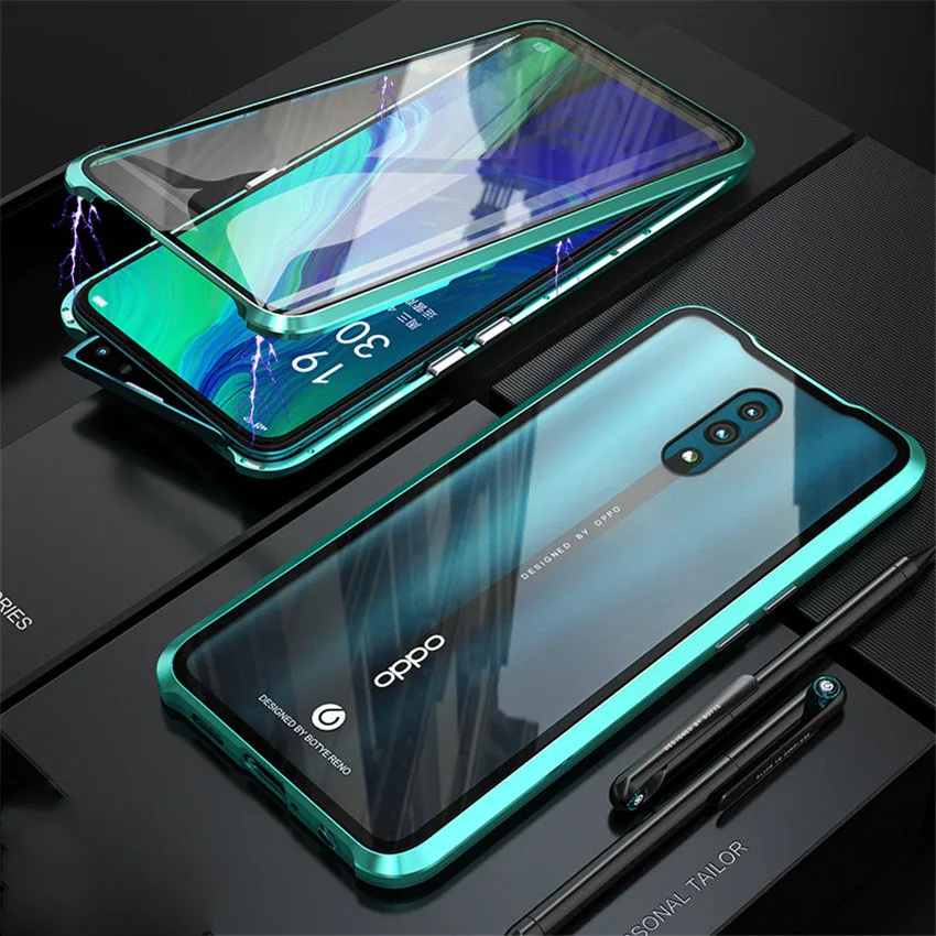 R-just Magnetic Metal Bumper Case for OPPO Reno 10x zoom Tempered Glass Front Back Cover For OPPO Reno 10x zoom Case (11)