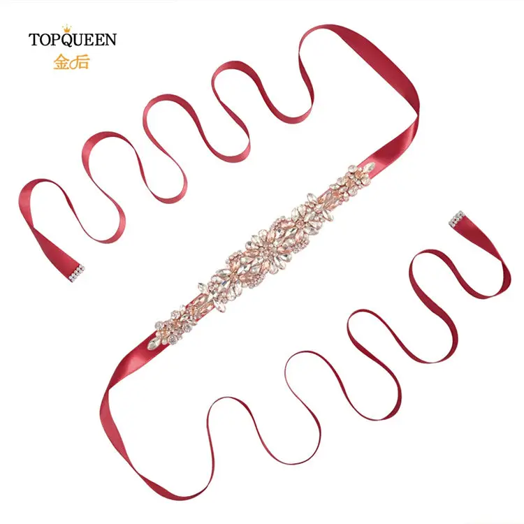 wind red TOPQUEEN S423 ремешок для свадебного платья из розового золота со Стразами Ремни модного дизайна со стразами пояс невесты с бриллиантами - Цвет: wind red