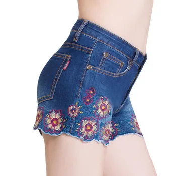 

Short 2017 Spring Summer Mid Waist Denim Shorts Women Embroidery Casual Short Jeans Shorts