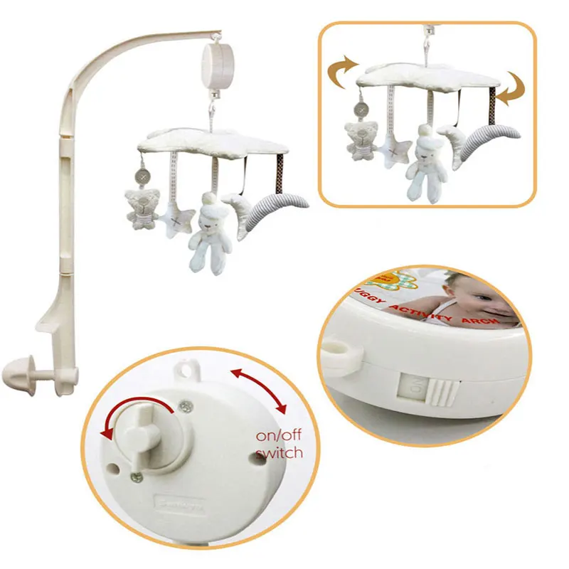 Baby Toy Crib Mobile Rabbit Musical Box with Holder Arm Music Box Music