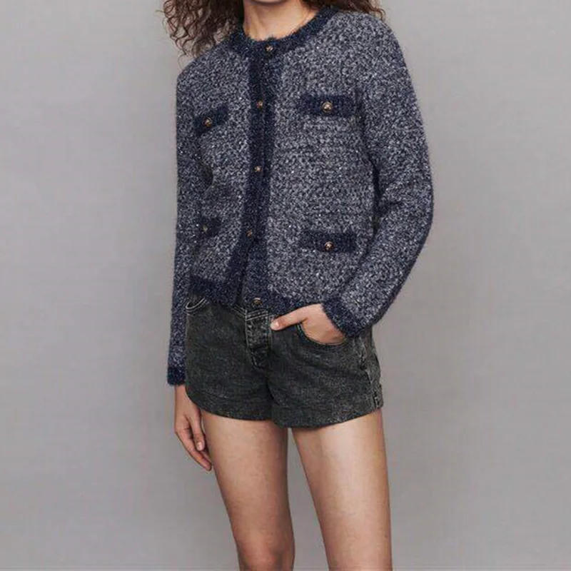 

2019 Autumn and Winter Women Knitted Sweater Coat Ladies Knitwear jacketO-neck with pockets for casual