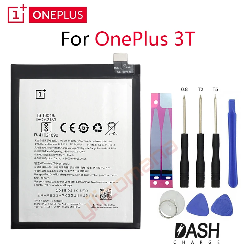 

ONEPLUS Original Phone Battery For OnePlus 3T A3010 BLP633 3300/3400mAh High Quality Replacement Li-ion Batteries Free Tools