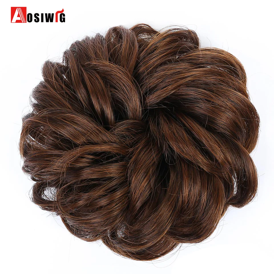 

AOSIWIG Curly Chignon Hair Clip In Hairpiece Extensions Black Brown Red Synthetic High Temperature Fiber Chignon