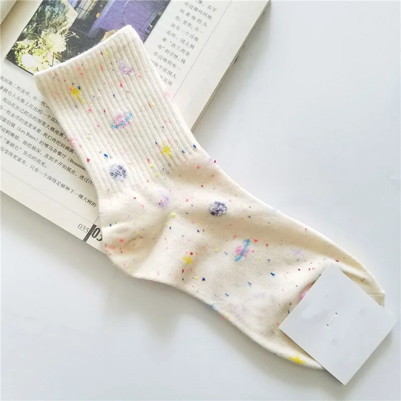 [COSPLACOOL]Harajuku Planet Point Yarn Funny Socks Japanese Creative Moon Stars Socks Women Warm Cute Novelty Femme Sokken Meias toe socks for women Women's Socks