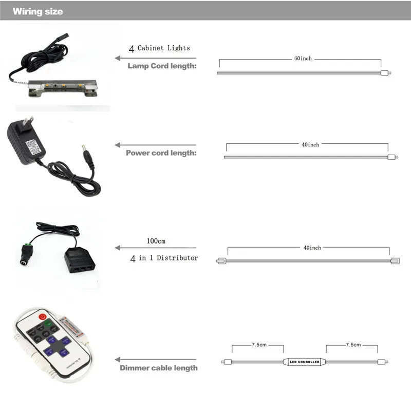 Под светодиодные лампы для шкафа для стеклянной кромки полки задняя сторона зажим полосы освещения 4 лампы комплект с радиочастотным пультом и адаптером