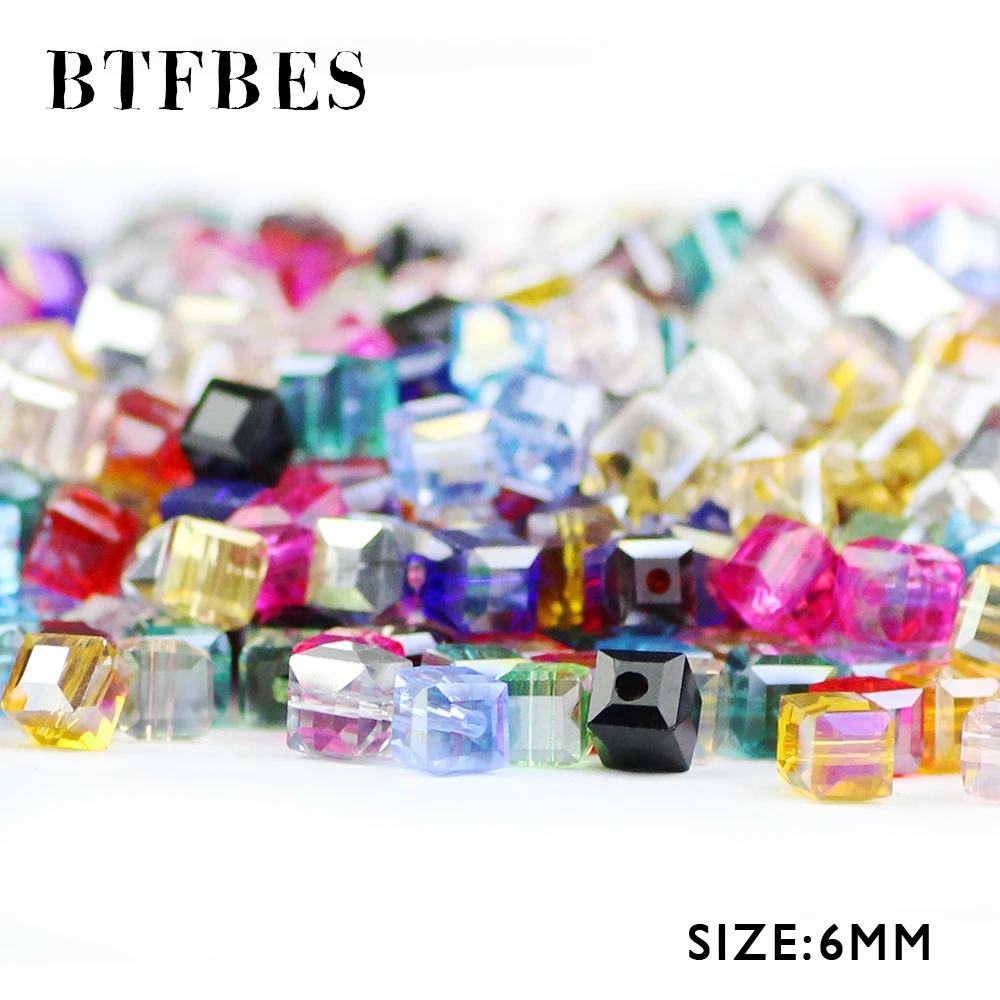

BTFBES Square Shape Upscale Austrian Crystal Beads Transparent Beads Quadrate Ball 6mm 50pcs Supply Children Handmad Making DIY