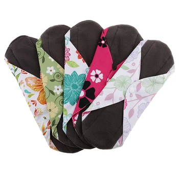 

5 Pieces Reusable Panty Liner Washable Menstrual Pads Charcoal Bamboo Cloth B