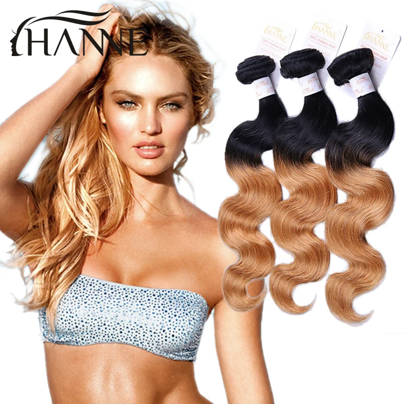 Hair Honey Blonde Two Tone Ombre Weave Hair 3 Bundles Dark Roots Virgin Hai...