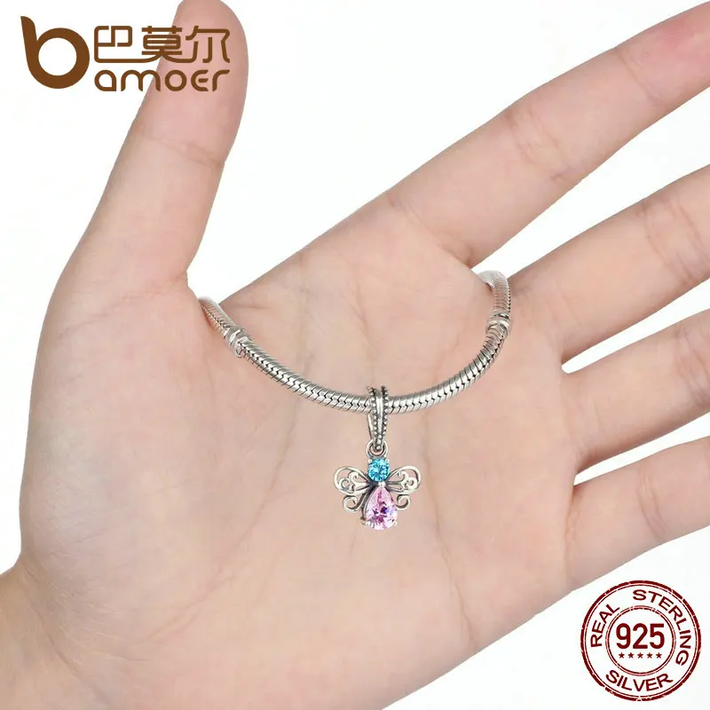 BAMOER New Arrival 925 Sterling Silver Bee Insects Charms Pendants fit Bracelets for Women Beads & Jewelry Makings SCC046