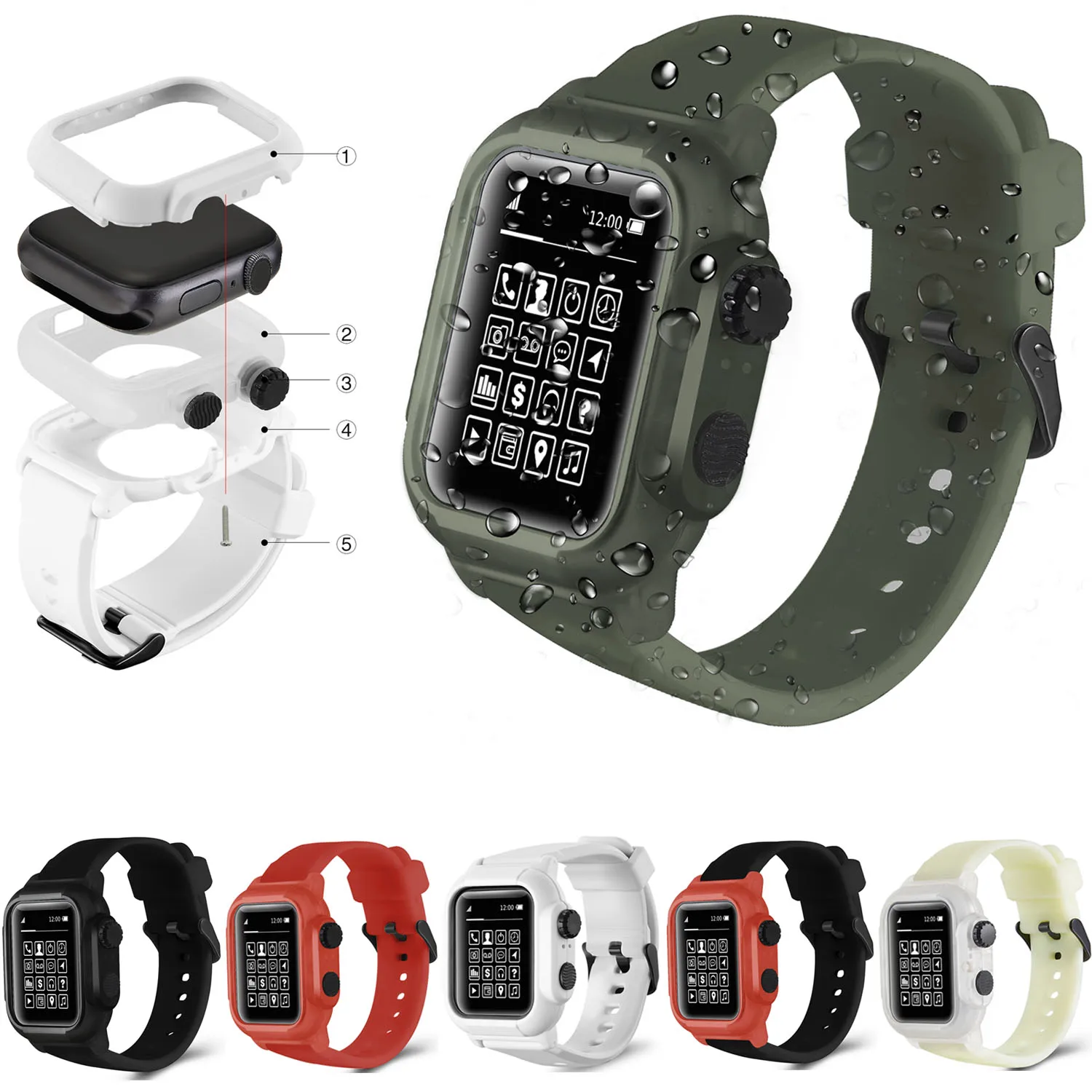 Custodia resistente agli urti impermeabile per Apple Watch Series 6 SE 5 4  3 2 cinturino in Silicone per cinturino iWatch 42mm 44mm  cinturino|Watchbands| - AliExpress