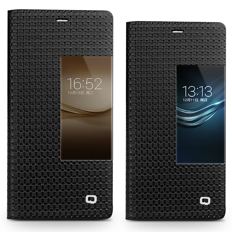 

QIALINO Free Shipping Smart View Flip Genuine Leather Window Case Cover for Huawei Ascend P9/P9 Plus with Sleep Wake Up Function