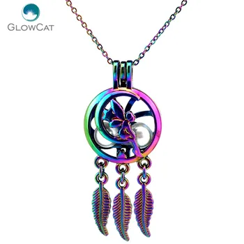 

C761 COLORS Dream Catcher flower pretty woman Moon Necklace Pendant Aroma Essential Oil Diffuser Locket Necklace